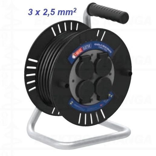 TEB ROLL 3 prailgintuvas ritėje, su 4 SHUKO lizdais / rozetėmis su IP44 dangteliais, su šilumine apsauga, kabelis 3*2,5mm2 20m (CCA)