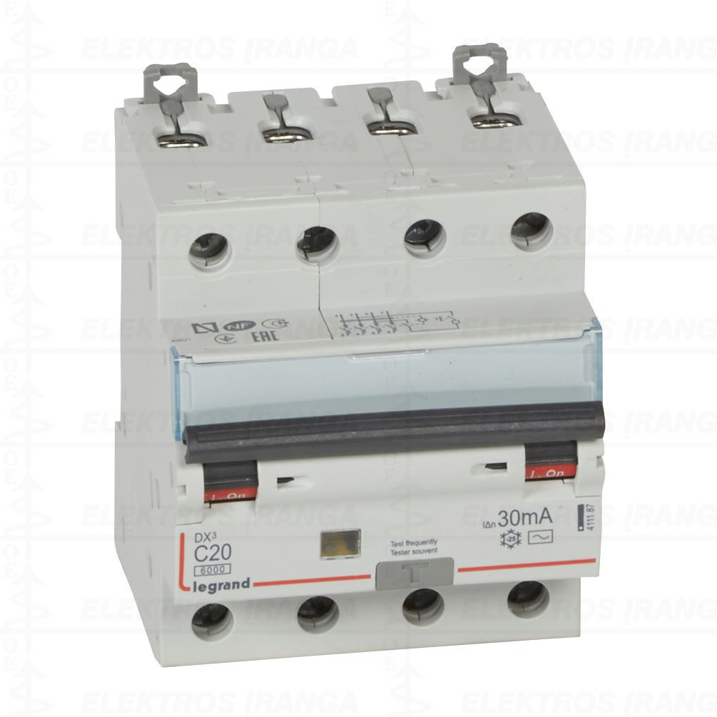 DX3 4P C20 6kA/10kA AC 30mA srovės nuotėkio apsauga 4M