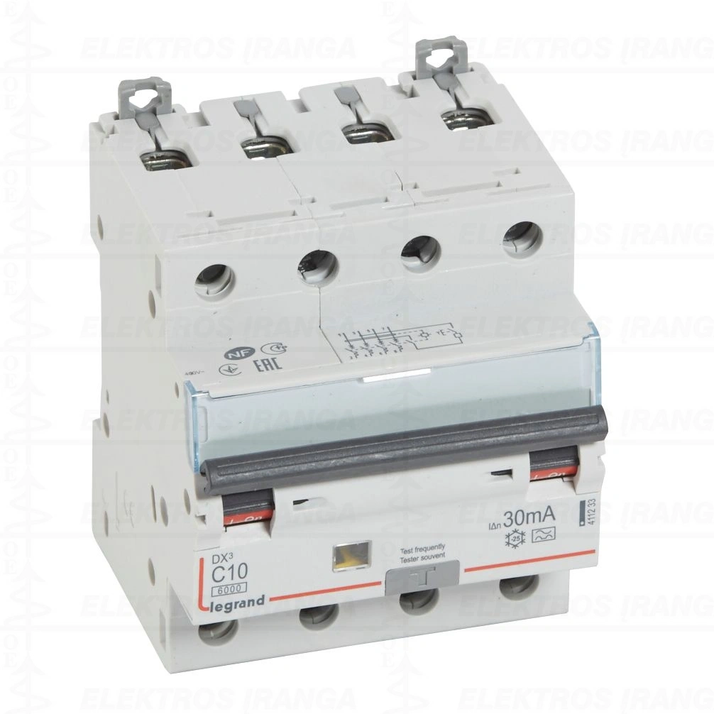 DX3 RCBO 4P C10 A 30mA srovės nuotėkio apsauga 6/10kA