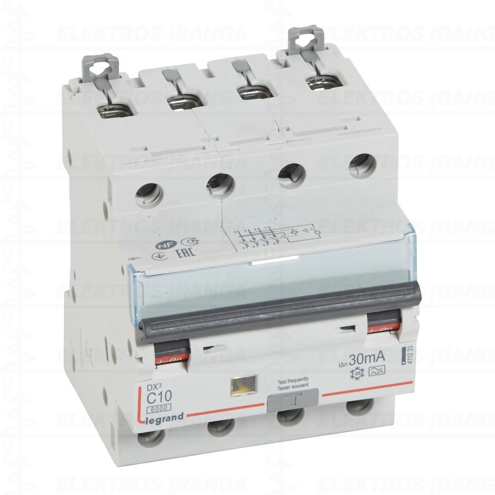 DX3 RCBO 4P C10 A 30mA srovės nuotėkio apsauga 6/10kA