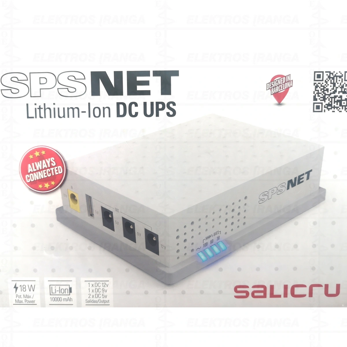 Nepertraukiamo maitinimo šaltinis  SPS NET, 12, 9, 5 VDC UPS + USB, 18W, 10 Ah su 2,5 mm ir 5,5 mm jungtimis (routeriui, modemui, maršrutizatoriui, NAS, apsaugos sistemos ir kt.)