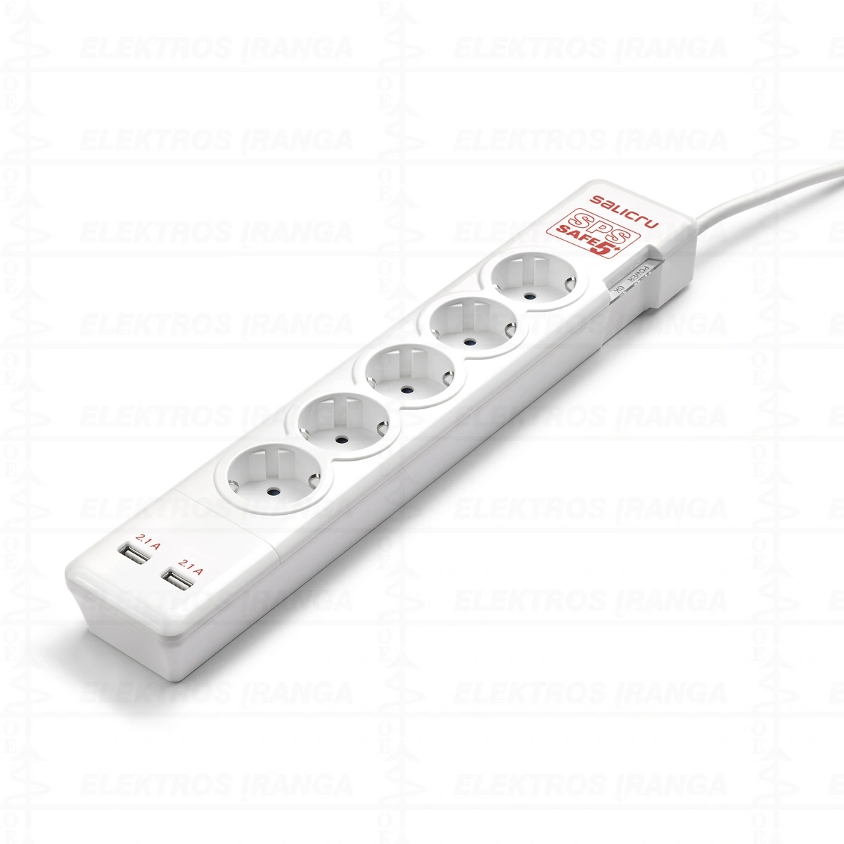 Ilgiklis 5 lizdų su 2xUSB 2,1A su 1,5 m laidu ir aktyvine apsauga