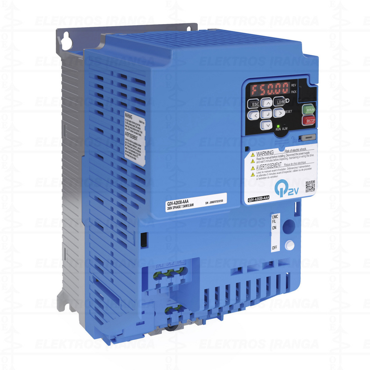 Q2V dažnio keitiklis, vektorinis, 15KW, 31A, 400VAC, trifazis, įdiegtas EMC C2 filtras