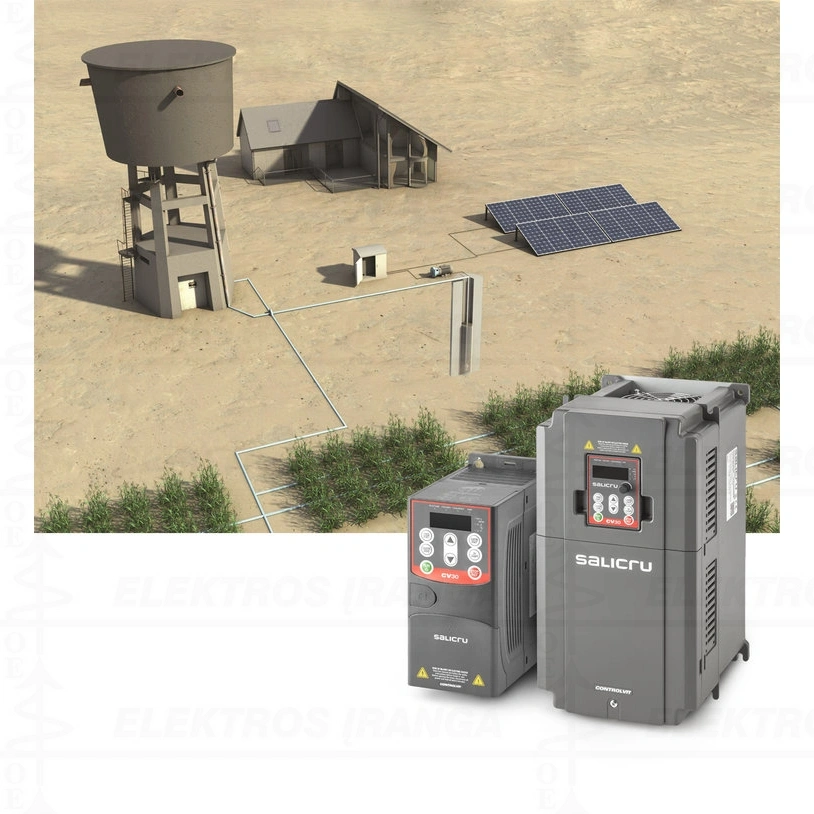 CV30-022-4 PV dažnio keitiklis maitinamas iš saulės elektrinės, varikliui 3F 400V 2.2kW, nutolusiems objektams, kur nėra visuomeninio elektros tiekimo
