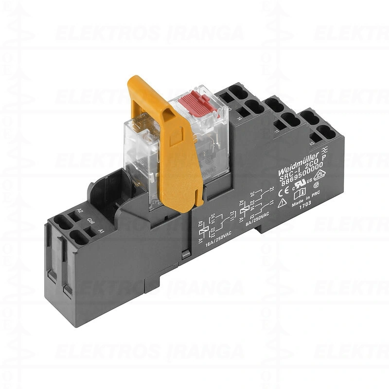 RCIKITP230VAC 2CO LD/PB relė su lizdu 2CO, 230VAC, 8A, spyruokliniai pajungimai
