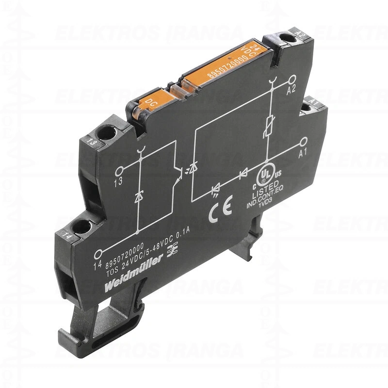 *** TOS 24VDC/48VDC 0,1A, 1NO, puslaidininkinė relė, valdymo įtampa 24VDC, komutuojama įtampa 5-48VDC