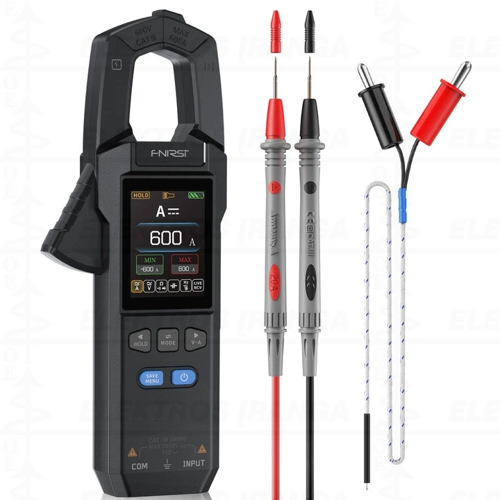 Srovės matavimo replės 0..600A AC/DC, V, P, Hz, Ohm, mkF, Diode, Continuity, temp., NCV / Fazė, pašvietimas, matavimo kreivė