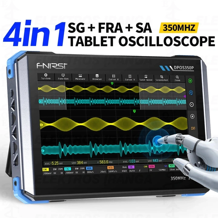 Osciloskopas 2CH 7" Touch planšetinis 4-IN-1 350MHz su EMI RF spektro ir dažnio atsako analizatorium, DDS generatorium