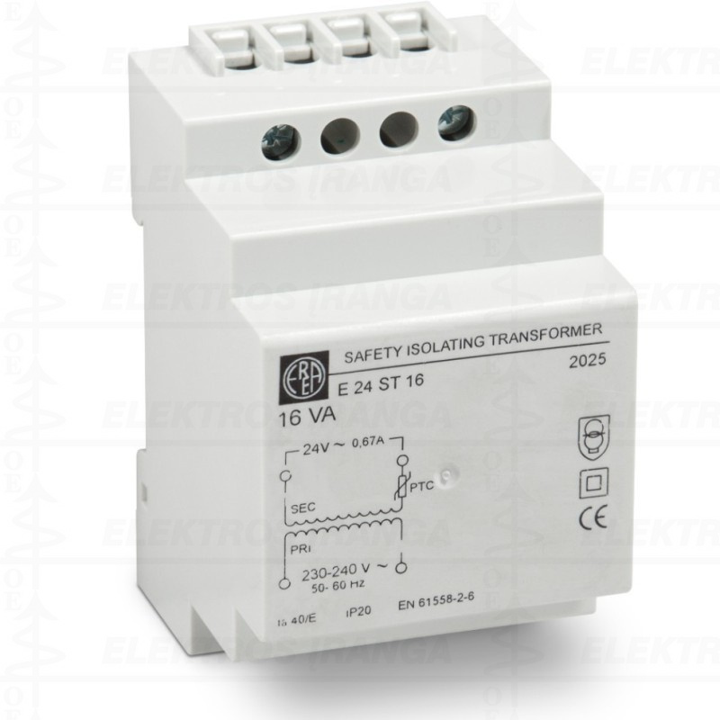 Mod.Transformatorius 16VA,230-240V/24V, 3 mod.