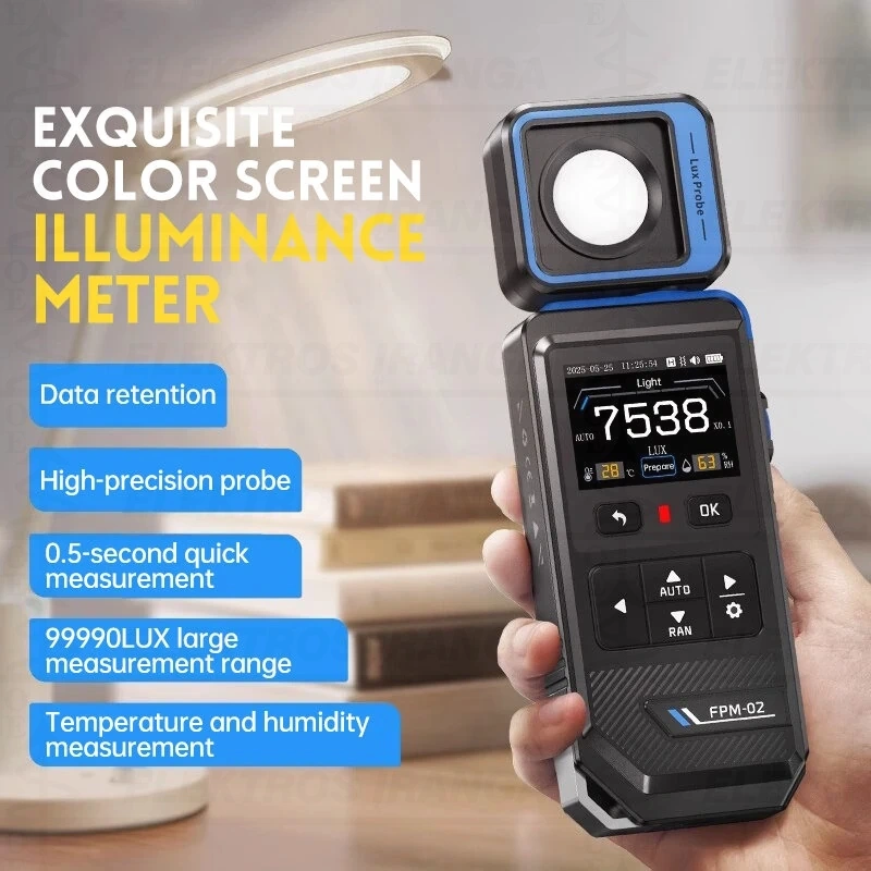 Nešiojamas šviesos LUX-metras aplinkos apšviestumo matavimui 0.00 to 99’990 lux, temperatūros ir drėgmės matavimas