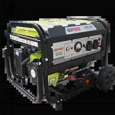 1 Fazis benzininis generatorius su ratukais ir rankena ,maksimali galia 5kVA. 18A Vardinė galia 4.2kVA 230V 50Hz Cos0,8, starteris ir rankinis paleidi