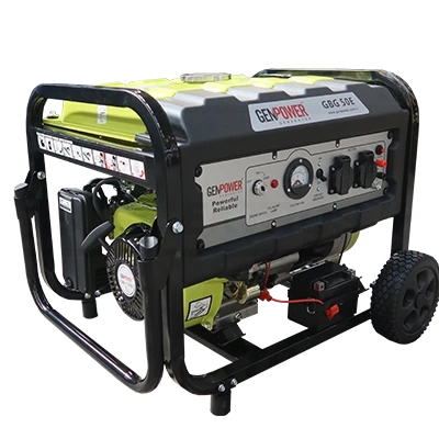 1 Fazis benzininis generatorius su ratukais ir rankena ,maksimali galia 5kVA. 18A Vardinė galia 4.2kVA 230V 50Hz Cos0,8, starteris ir rankinis paleidi