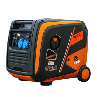 1 Fazis benzininis generatorius INVERTERINIS su ratukais ir rankena, maksimali galia 5kVA. 19A Vardinė galia 4,4kVA 230V 50Hz Cos0,8, starteris ir rankinis paleidimas su garso slopinimu dB(A) ≤62