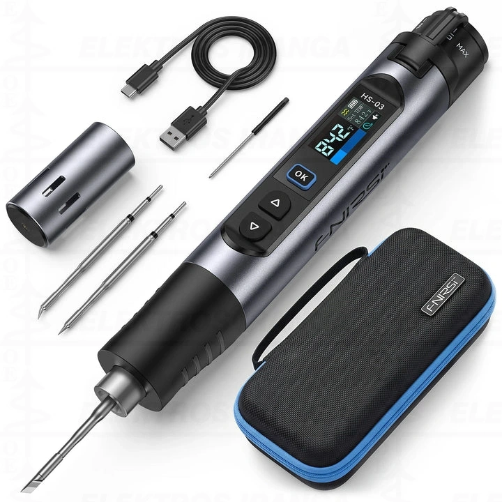 Išmanus belaidis įkraunamas "pieštuko" stiliaus lituoklis 100-450℃, max 10W su vidine 2600mAh baterija (18650 išimama / keičiama), maitinimas / pakrovimas USB-C, tikslus PID temperatūros reguliavimas