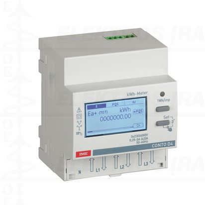 Elektros energijos skaitiklis / analizatorius 4mod. 3F+N CT/1..5A 400VAC IMP out kWh, kVArh, V, I, Hz, VA, PF