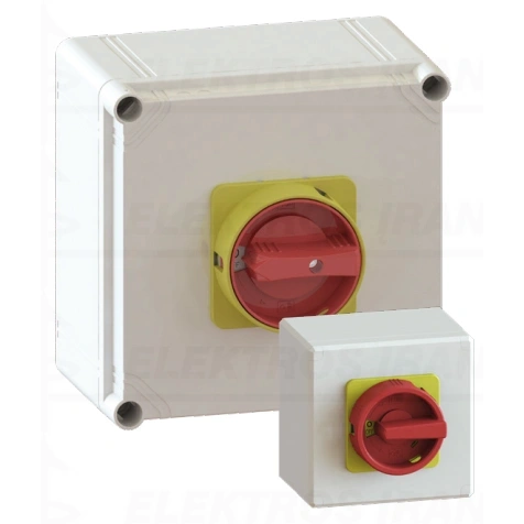 Paketinis jungiklis plastiko ASA-PC dėžutėje 32A, 6P+NO+NC, OFF-ON R/G 11kW, IP65, 115x115x162