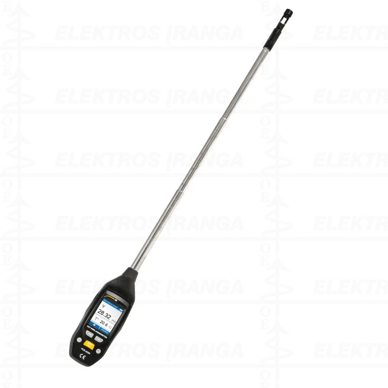 Nešiojamas oro srauto greičio matuoklis 0..30 m/s su duomenų atmintimi CSV formate, Mikro USB sąsaja, 3/8" sriegis laikikliui, įkraunamas akumuliatorius, ištraukiamas teleskopinis zondas iki 426 mm.