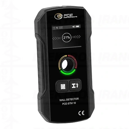 PCE-STM 10 Paieškos lokatorius aptinka metalą, medines sijas ir aktyvius elektros laidus, vandeniu užpildytus vamzdynus / garsinis ir vizualinis signalas / spalvotas LED ekranas / trys jautrumo pakopos / automatinis kalibravimas