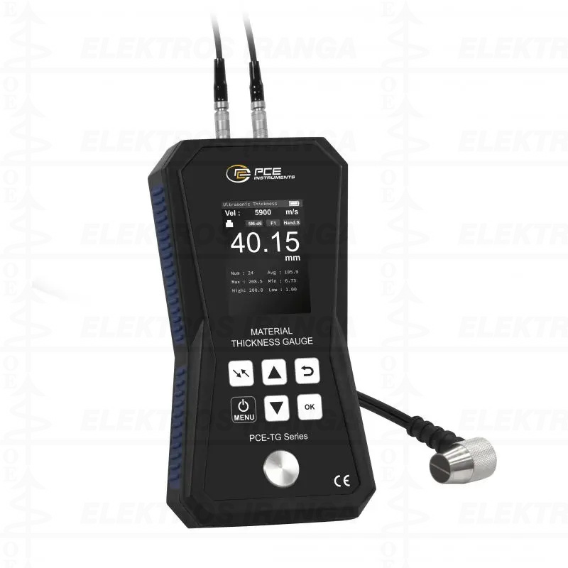 Nešiojamas PCE-TG 75A ultragarsinis homogeninių medžiagų storio matuoklis 5MHz su 500 duomenų atmintimi, matavimo ribos 1..225mm, maitinimas 3x 1.5V AA baterijos, 1x PCE-TG 5M10d sensorius, 1x kontaktinis gelis (TT-GEL).