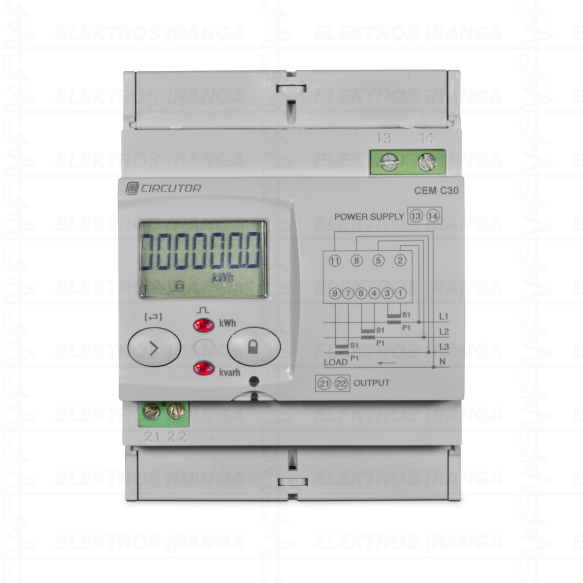 Energijos skaitiklis 4mod. CEM C31 + RS485 ModBus RTU, 3P .../5A, max 10A, V,A,kW,kWh,kVAr,kVArh,PF