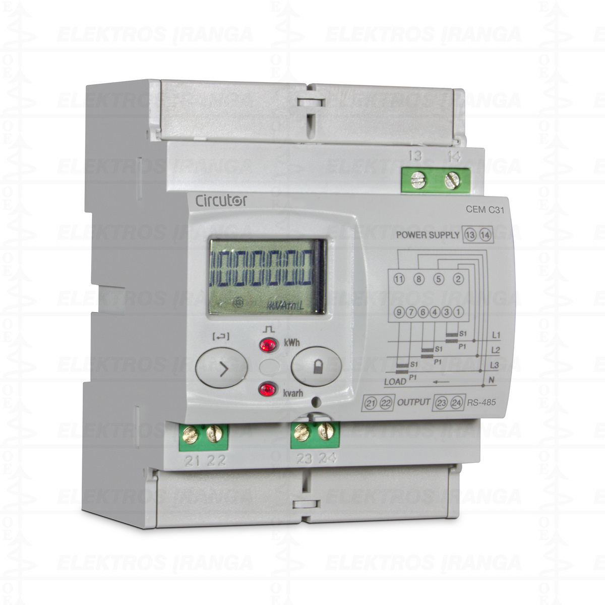Energijos skaitiklis dviejų tarifų 4mod. CEM C31 + RS485 , 3P .../5A, max 10A, V,A,kW,kWh,kVAr,kVArh,PF