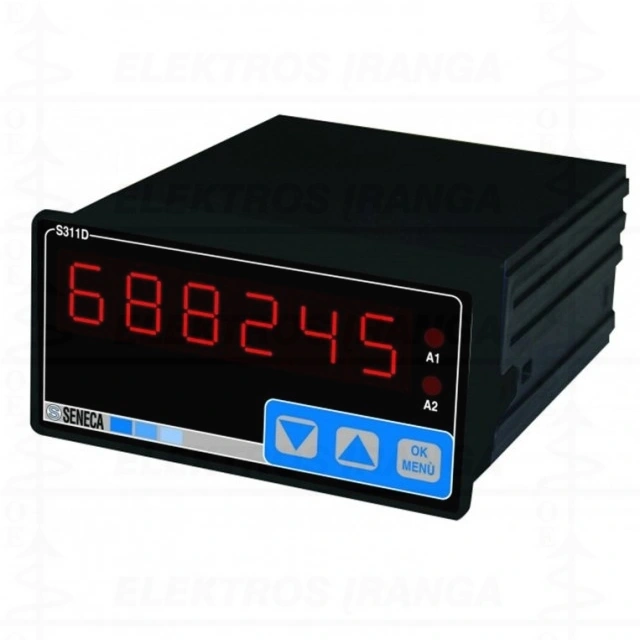 LED displejus 4 simbolių, frequency/totalizer pulse input 96x48x40 mm mait.10-40 Vdc / 19-28 Vac, ModBus RTU, OUT 0-10V, 0/4-20mA, 2 rel. SPDT