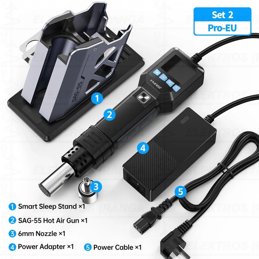 Išmanus karšto oro lituoklis 100-450℃, max 550W su pilna SET2 pakuotės komplektacija