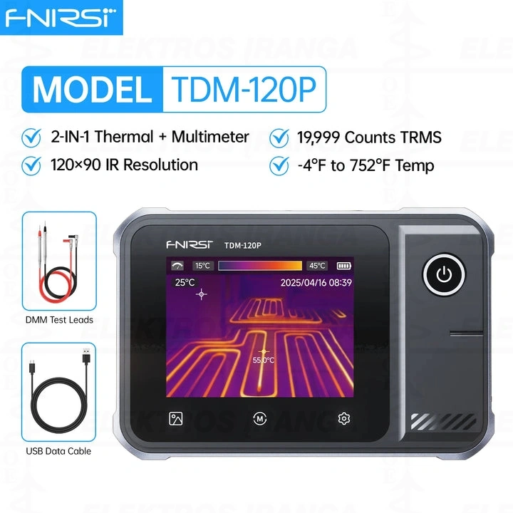 Infro raudonų spindulių 120x90 HD foto kamera, Touch 2.8 LCD ekranas, -20°C.. +400°C su integruoto multimetro funkcija V, Ohm, mkF, Diode, Continuity, įkraunama per USB-C jungtį